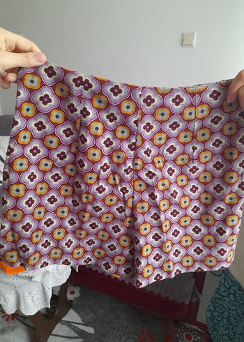 Çiçekli Yüksek Bel Mini şort Etek koton - Görsel 5