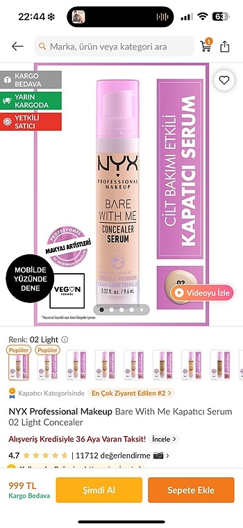 Beden Renk Nyx kapatıcı light 2 numara