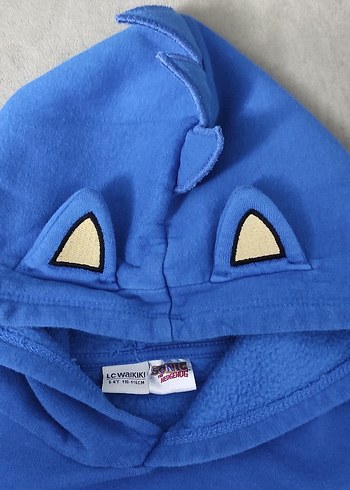 LC Waikiki Kapüşonlu Sonic Baskılı Mavi Sweatshirt