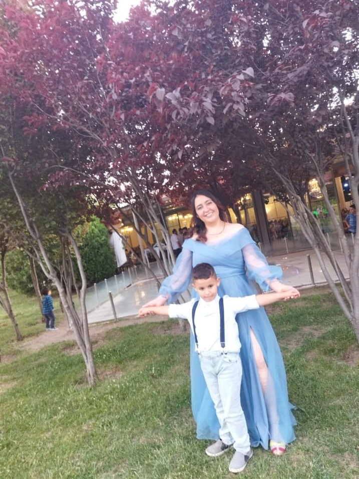 Mavi Uzun Kollu Bohem Kadın Elbise - Görsel 2