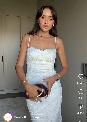 Beyaz Dantel Detaylı Uzun İnce Elbise - Görsel 2