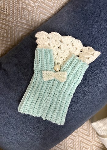 Turkuaz Dantel Detaylı Kadın Triko Eldiven - Görsel 2