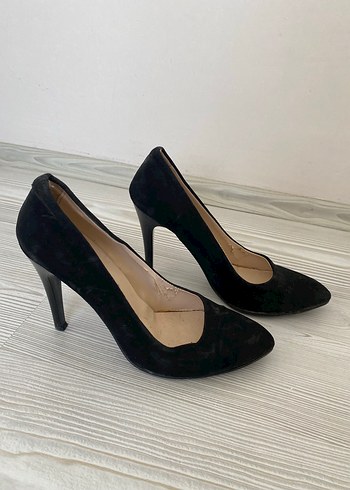 Siyah Süet Stiletto Kadın Topuklu Ayakkabı