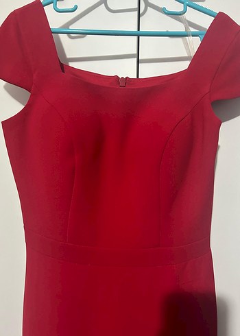 Kırmızı V Yaka Kadın Elbise - Görsel 2