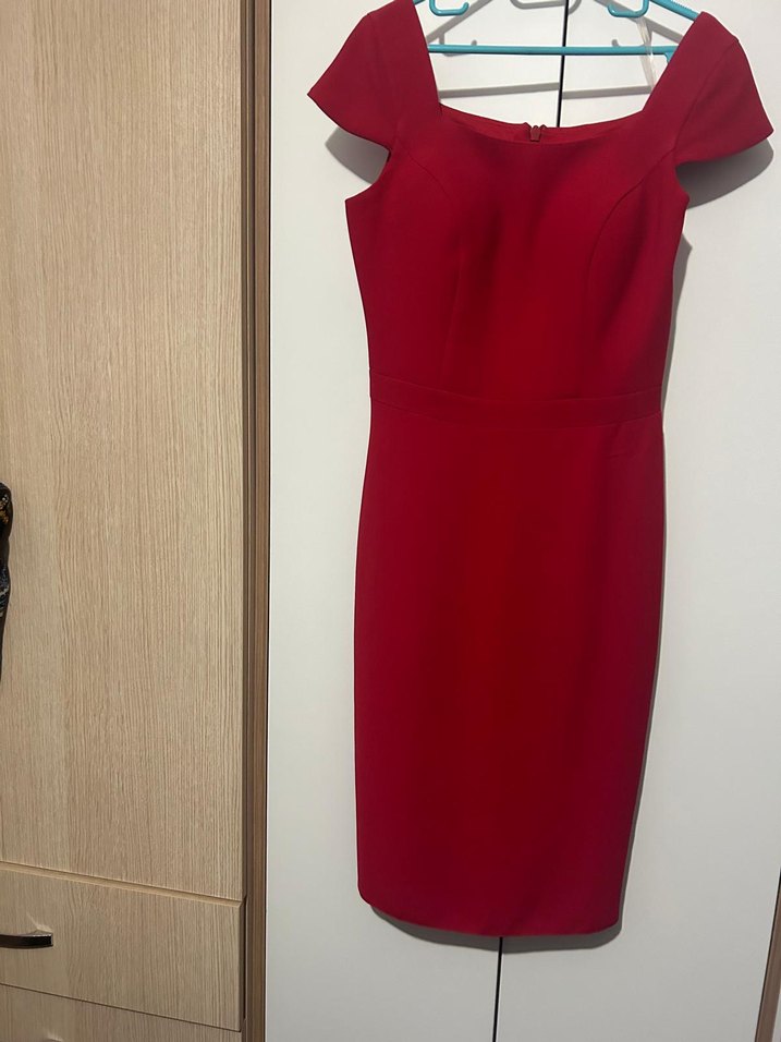 Kırmızı V Yaka Kadın Elbise - Görsel 4