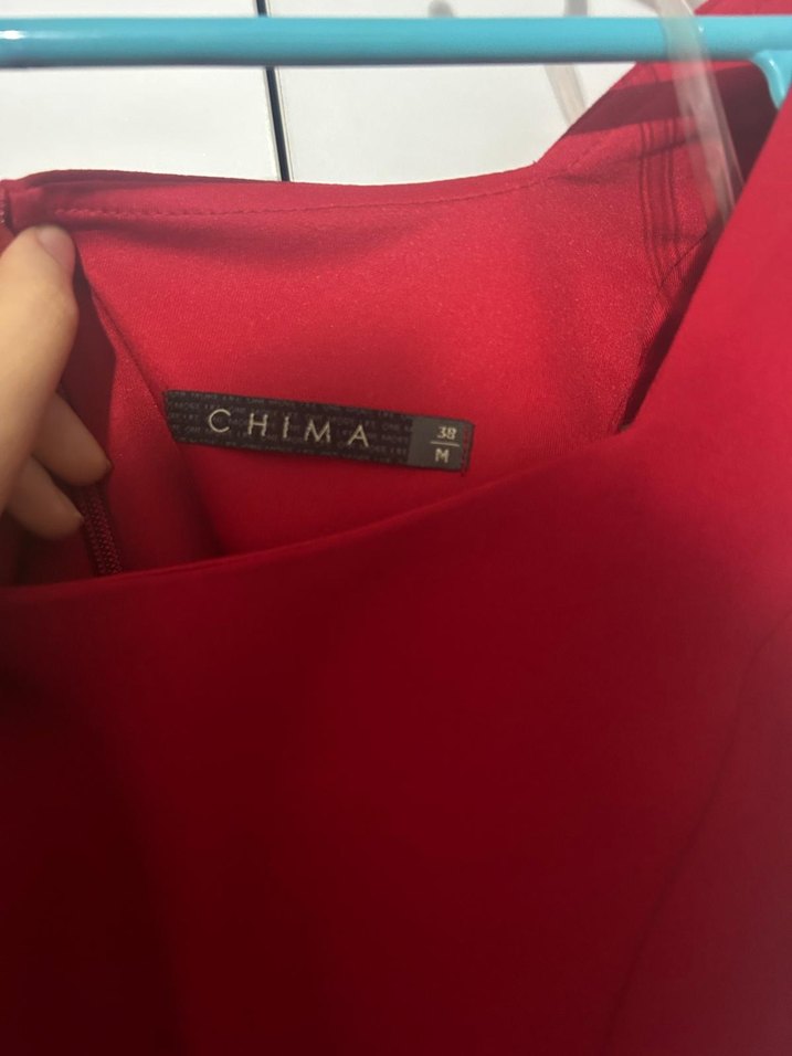 Kırmızı V Yaka Kadın Elbise - Görsel 3