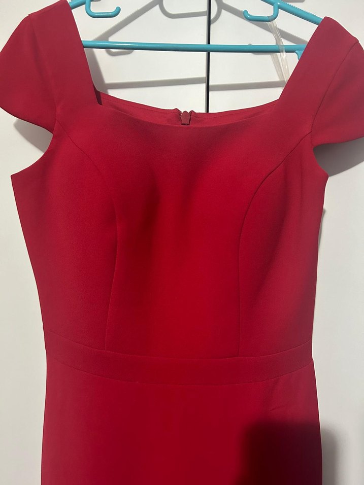 Kırmızı V Yaka Kadın Elbise - Görsel 2