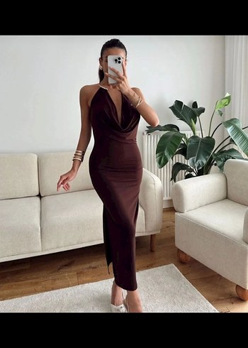 Kahverengi elbise - Görsel 5