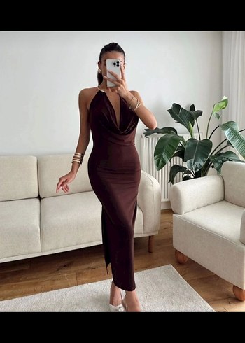 Kahverengi elbise - Görsel 6