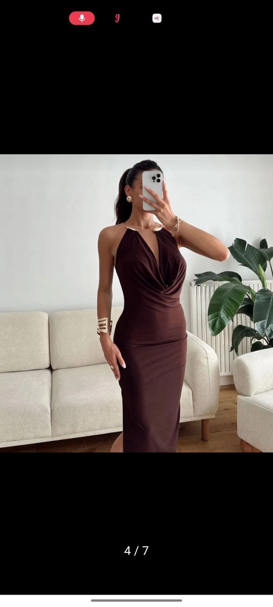 Kahverengi elbise - Görsel 4