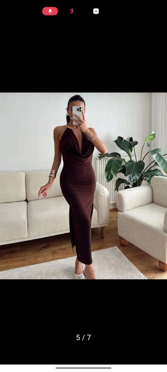 Kahverengi elbise - Görsel 5