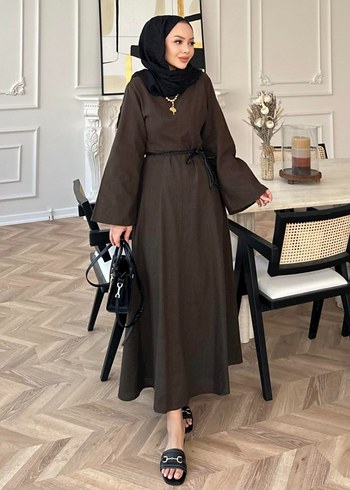 Acı kahve keten elbise - Görsel 2