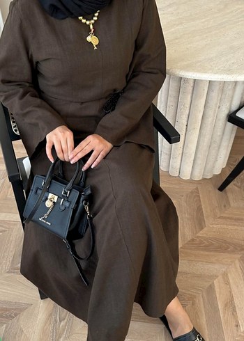 Acı kahve keten elbise - Görsel 3