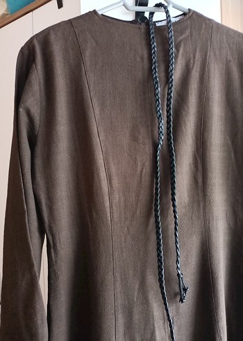 Acı kahve keten elbise - Görsel 7