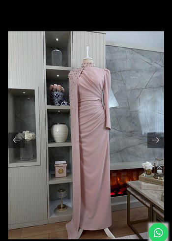 Pembe Drapeli Uzun Abiye Elbise - Görsel 3