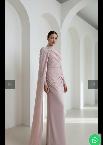 Pembe Drapeli Uzun Abiye Elbise - Görsel 2