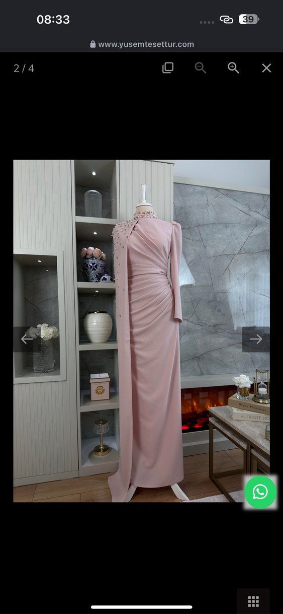 Pembe Drapeli Uzun Abiye Elbise - Görsel 3