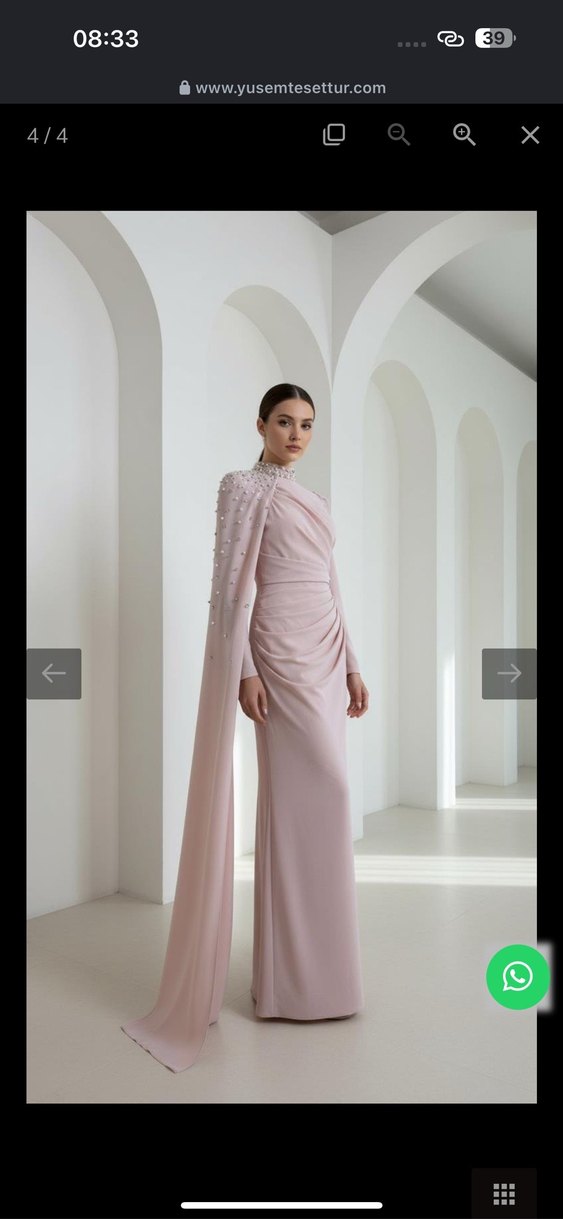 Pembe Drapeli Uzun Abiye Elbise - Görsel 2