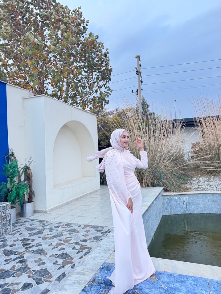 Pembe Drapeli Uzun Abiye Elbise - Görsel 5