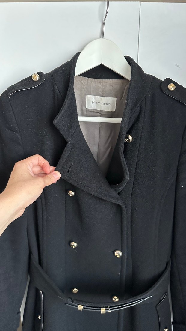 Pierre Cardin Siyah Kaşe Kaban  38 Beden - Görsel 3