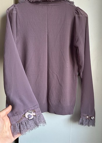 Dantel Detaylı Lila Renk Şık Bluz  - Görsel 4
