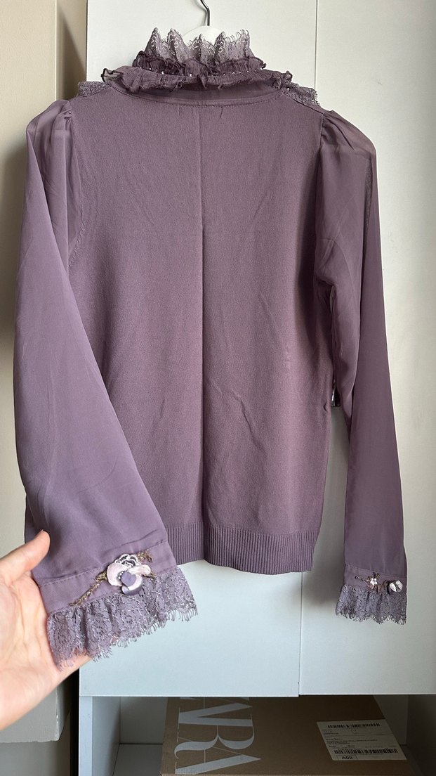 Dantel Detaylı Lila Renk Şık Bluz  - Görsel 4