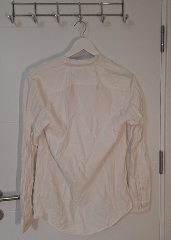 Beyaz Keten Kadın Uzun Kollu Gömlek - Görsel 3