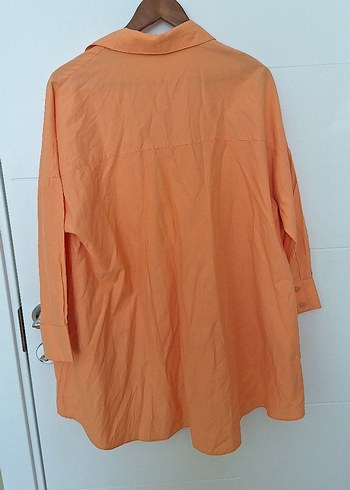 Turuncu Keten Düğmeli Uzun Kollu Gömlek - Görsel 3