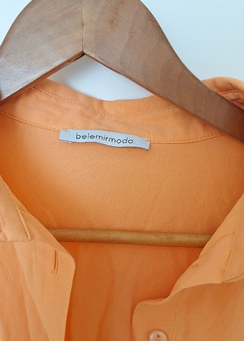 Turuncu Keten Düğmeli Uzun Kollu Gömlek - Görsel 2