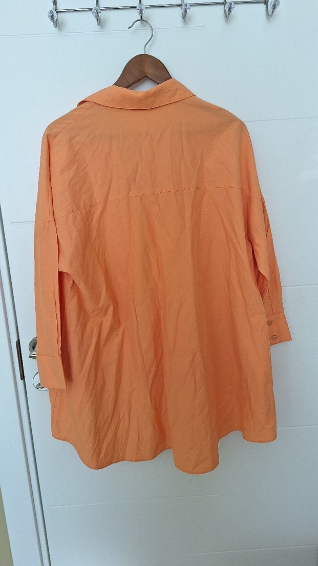 Turuncu Keten Düğmeli Uzun Kollu Gömlek - Görsel 3