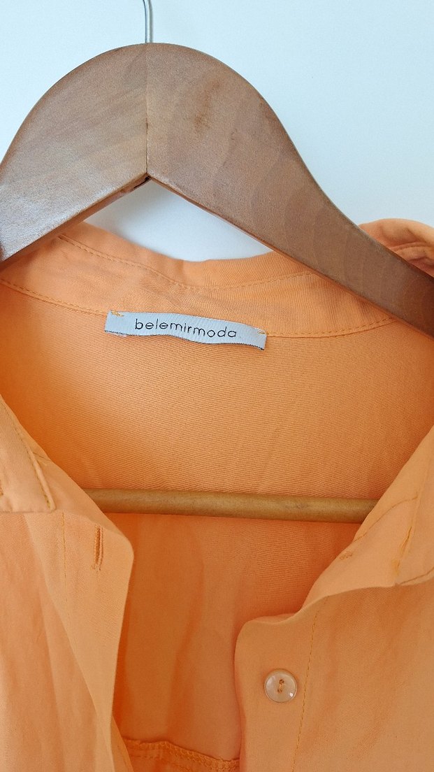 Turuncu Keten Düğmeli Uzun Kollu Gömlek - Görsel 2