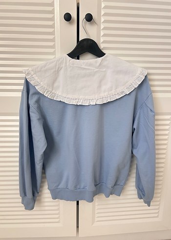 Nakışlı Yakalı Mavi Kız Bluzu - Görsel 4