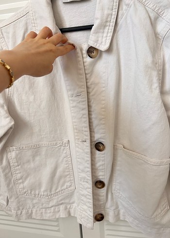 Kadın Beyaz Keten Düğmeli Ceket - Görsel 2