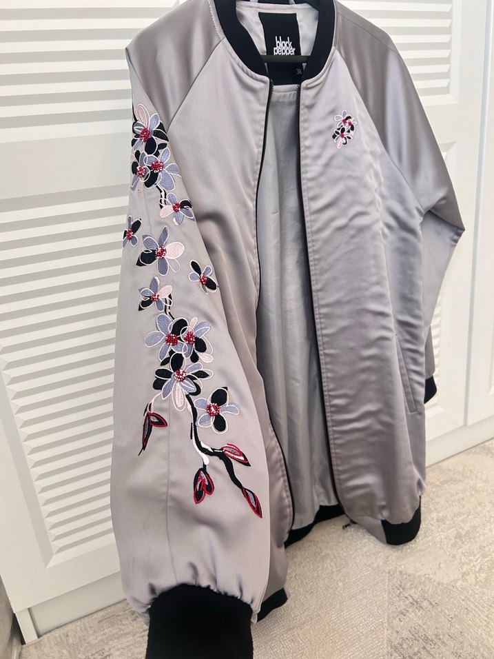 Gri Kadın Fermuarlı Ceket - Görsel 4