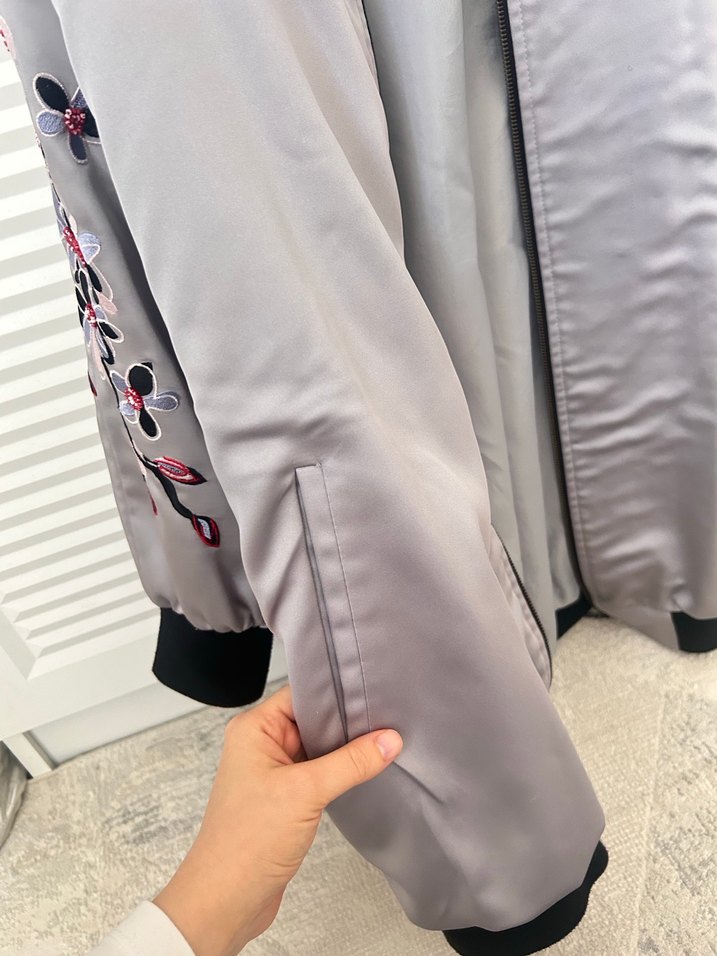 Gri Kadın Fermuarlı Ceket - Görsel 5