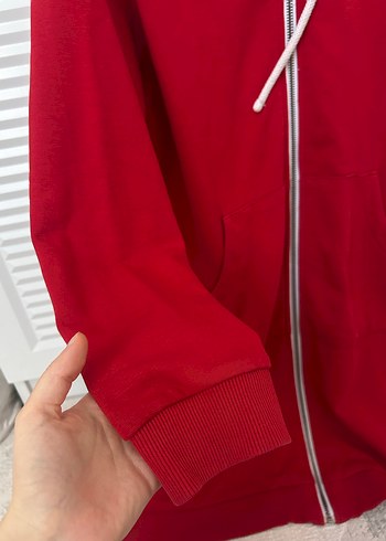 Kırmızı Fermuarlı Kapüşonlu Sweatshirt - Görsel 4