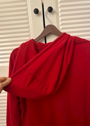 Kırmızı Fermuarlı Kapüşonlu Sweatshirt - Görsel 7