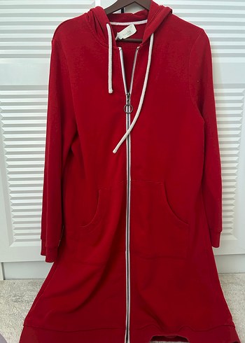 Kırmızı Fermuarlı Kapüşonlu Sweatshirt - Görsel 3