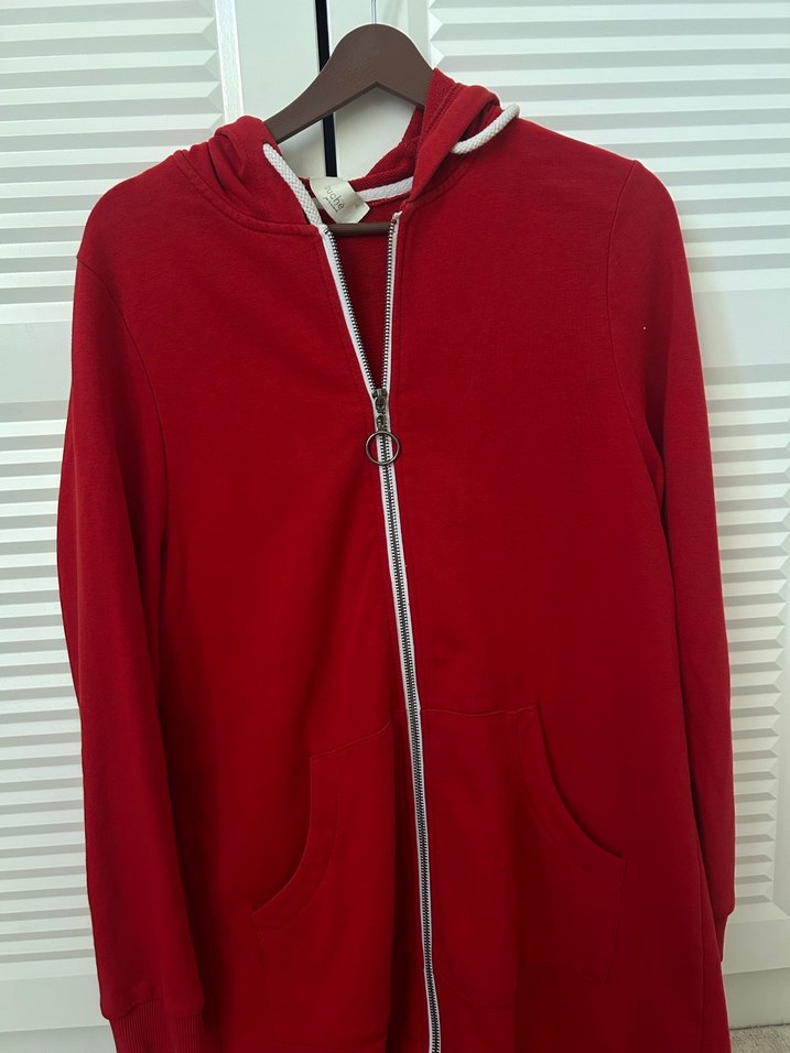 Kırmızı Fermuarlı Kapüşonlu Sweatshirt - Görsel 2