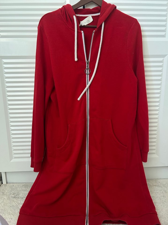 Kırmızı Fermuarlı Kapüşonlu Sweatshirt - Görsel 3