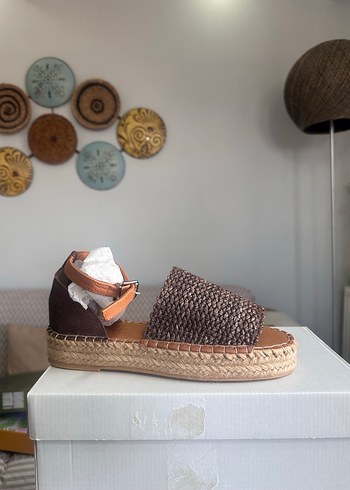 Kadın Hasır Örgü gerçek deri Sandalet - Görsel 5