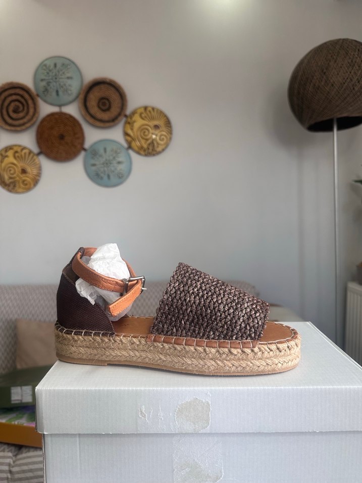 Kadın Hasır Örgü gerçek deri Sandalet - Görsel 5