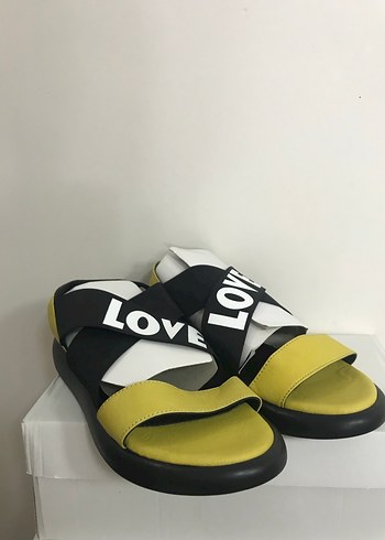 Sarı Kadın Sandalet Velcro Bantlı - Görsel 4