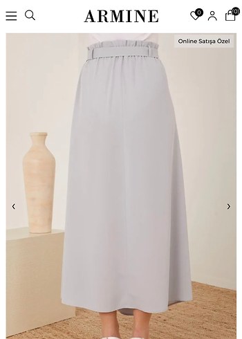 Armine Gri Kemerli Uzun Keten Etek - Görsel 2