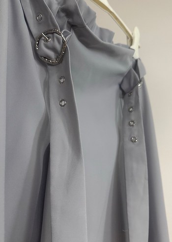 Armine Gri Kemerli Uzun Keten Etek - Görsel 4