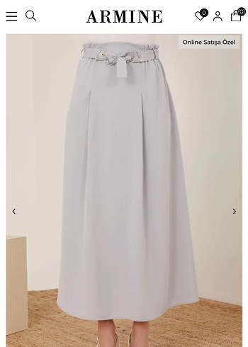 Armine Gri Kemerli Uzun Keten Etek - Görsel 3