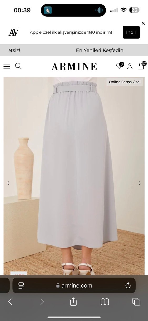 Armine Gri Kemerli Uzun Keten Etek - Görsel 2