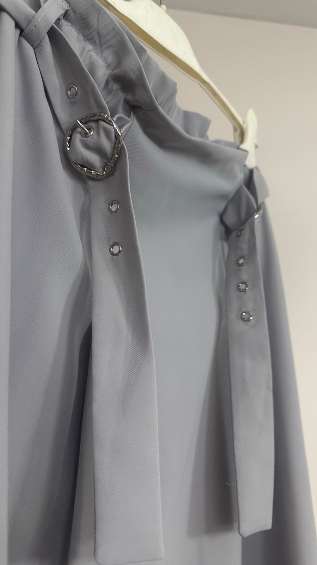 Armine Gri Kemerli Uzun Keten Etek - Görsel 4