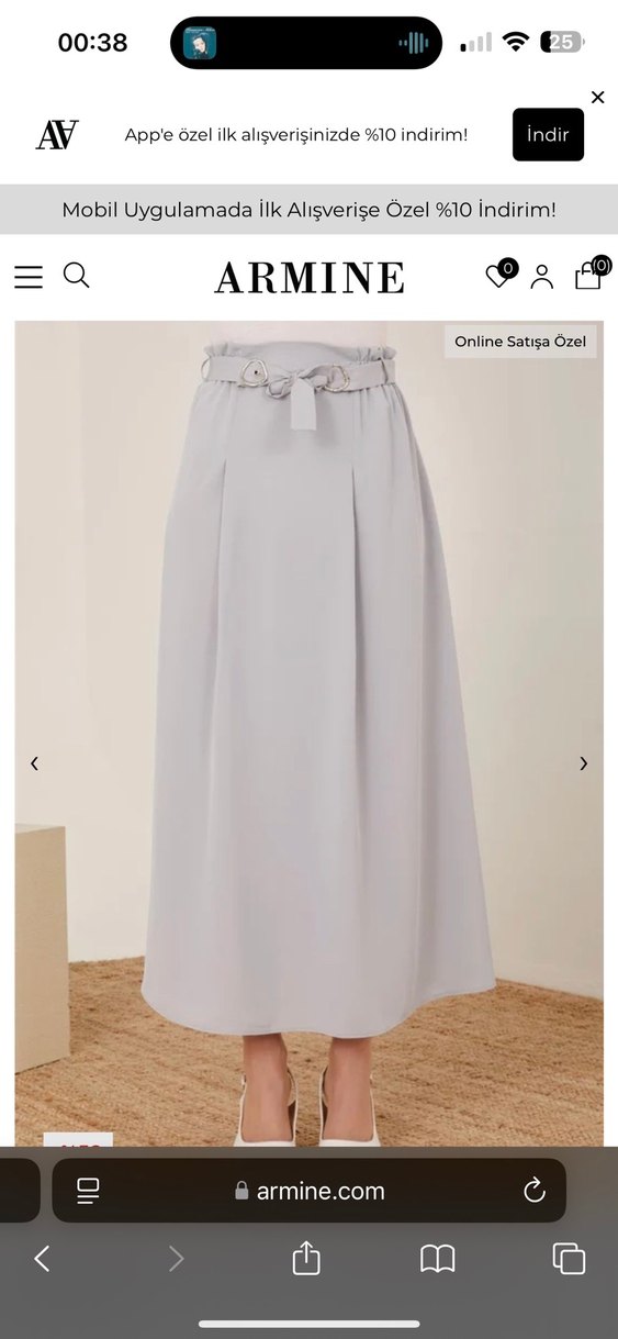 Armine Gri Kemerli Uzun Keten Etek - Görsel 3