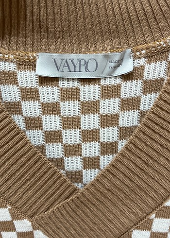 Kahverengi Kareli V Yaka Kısa Kollu Süveter - Görsel 2